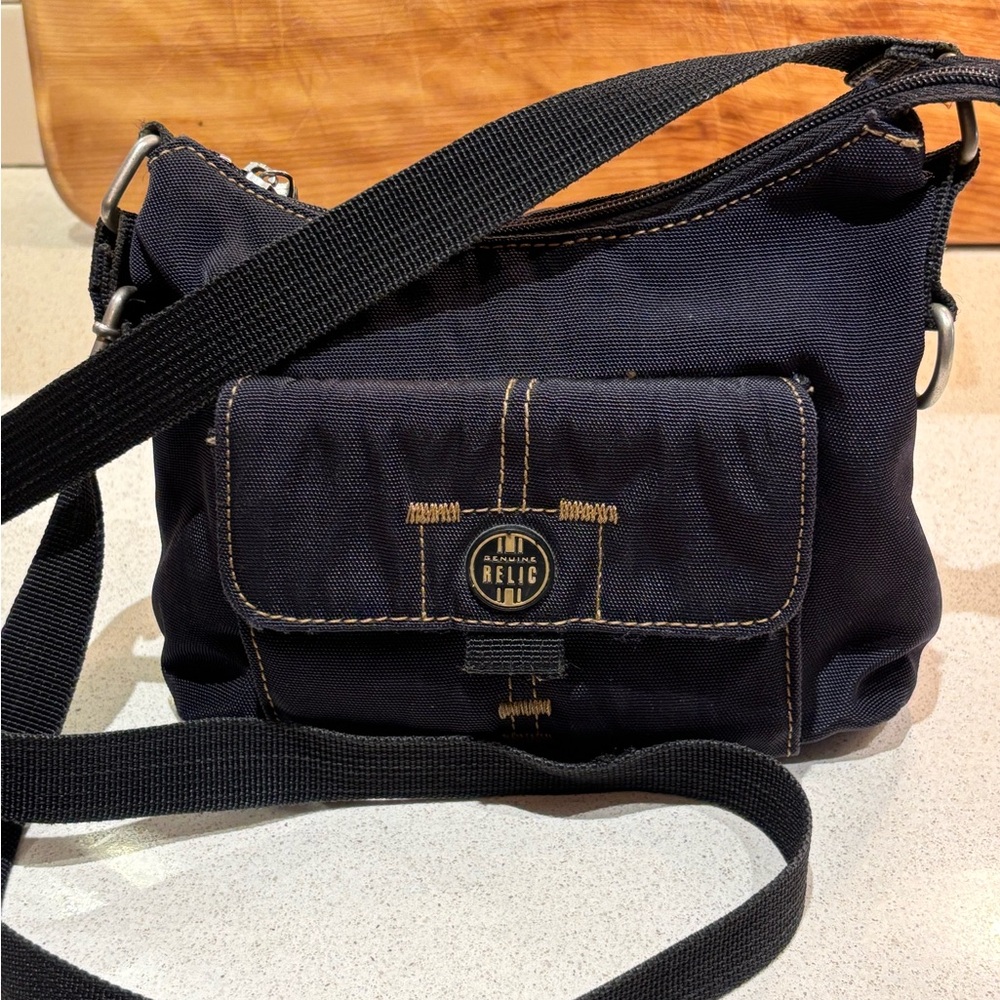 Relic By Fossil Black Crossbody Bag With Camel Color Stitching